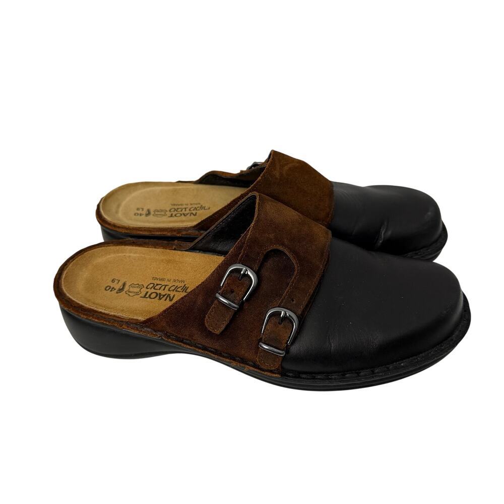 Naot Leilani Clog Womens Size 9 Black Raven Seal Brown Suede Leather Comfort